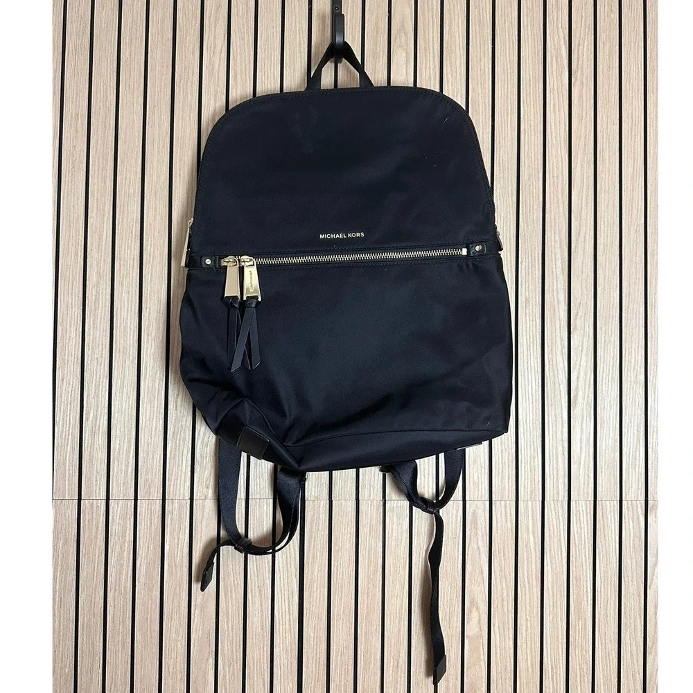 Michael Kors Kelsey Large Nylon Backpack Black Gold Tone Hardware 30F7GO2B7C
